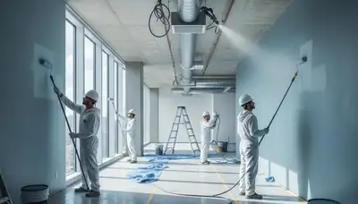 Commercial painting crew in Champaign, IL applying durable coatings to a business property
