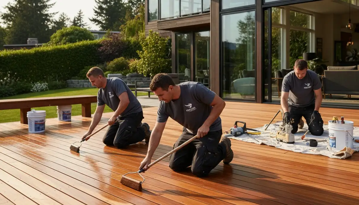 Champaign, IL deck staining service by Champaign Paint Pros protecting wood from weather and moisture