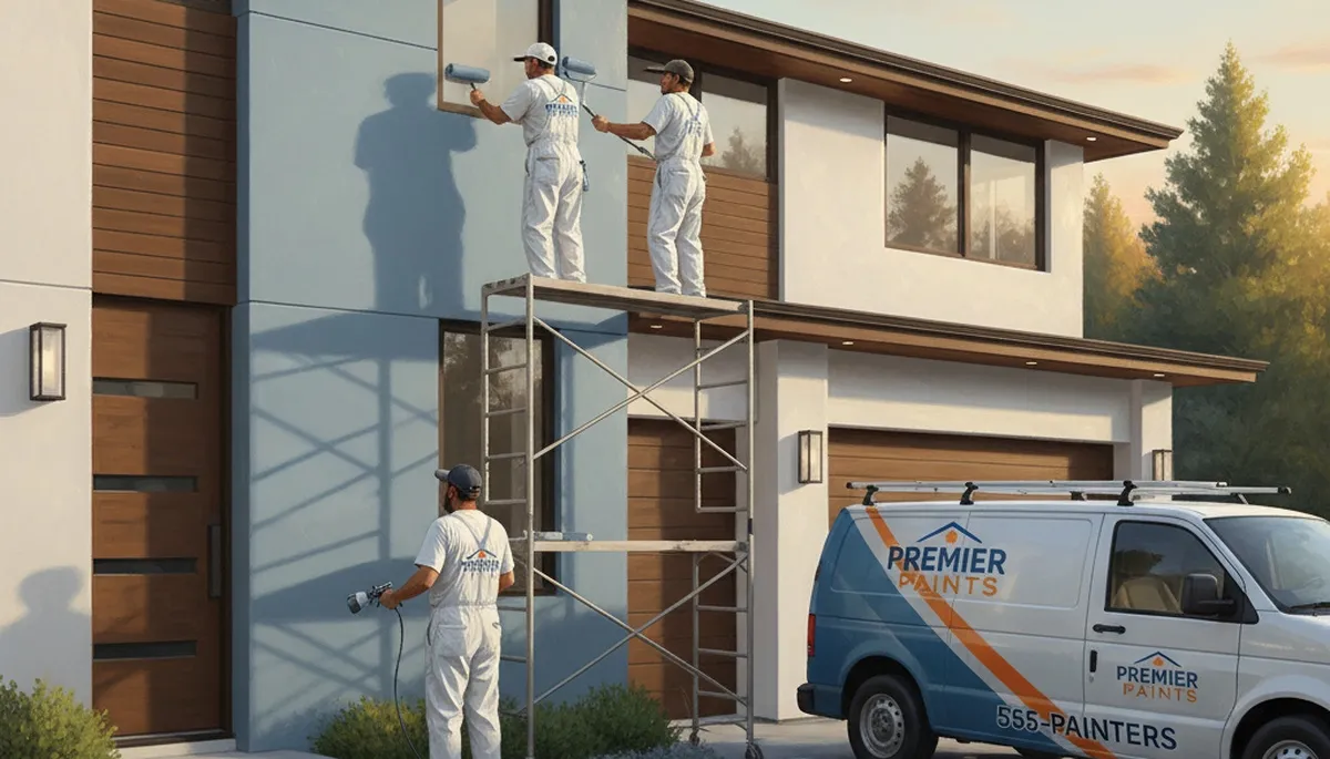 Champaign, IL house painting crew applying durable exterior paint to a home